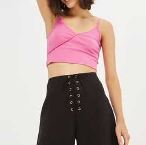 Topshop Lace-up Wide Leg Crop Pants